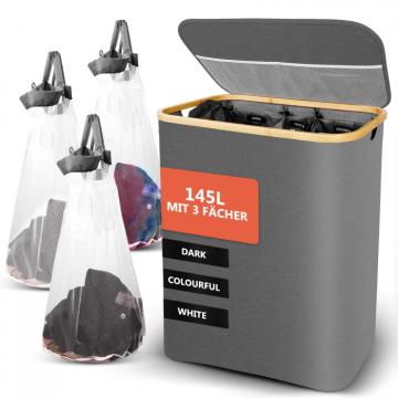 Cos de rufe pliabil, cu 3 compartimente, 145l