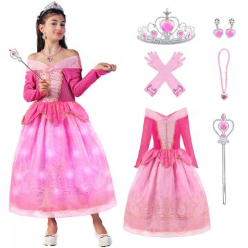 Costum carnaval cu leduri printesa roz 3-4 ani