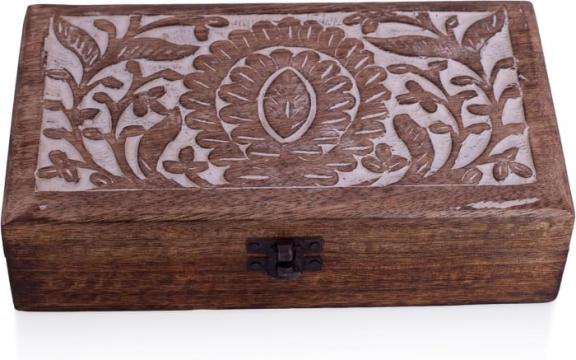 Cutie ornamentala sculptata in lemn maro, 22 x 12 cm de la Molifag Srl