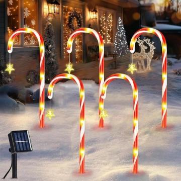 Decoratiuni solare luminoase LED, set 5 bastonase cu stelute