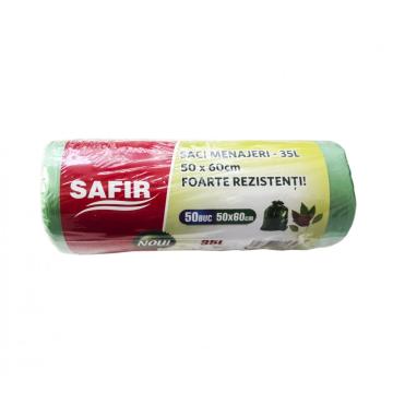 Saci menajeri 35l, 50 buc/rola, verzi, Safir