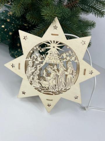 Decoratiune Stea luminata cu Nasterea Domnului