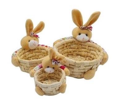 Set 3 cosuri cu iepurasi crem D18.5 / 14 / 8.5 cm