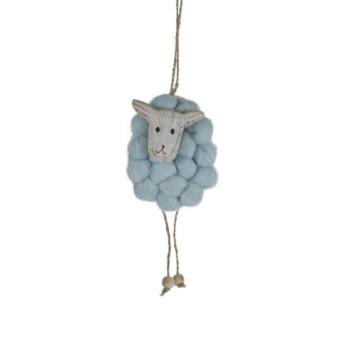 Decoratiune Miel textil cu lana de agatat, 16cm, bleu