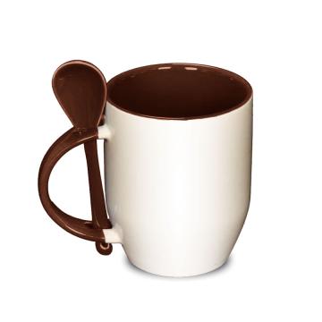 Cana cafea color cu lingurita maro de la Sublirom Co. SRL