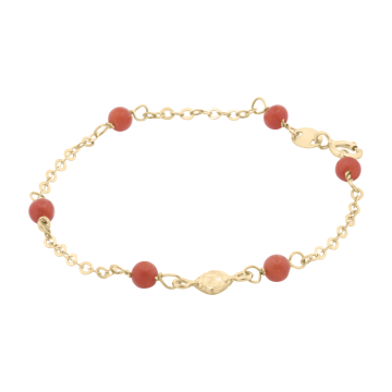 Bratara cu coral natural pentru copii din aur galben de 18K