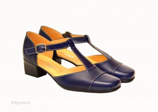 Pantofi dama piele naturala bleumarin cu bareta, 37