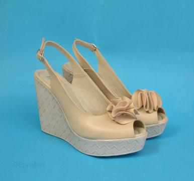 Sandale bej dama din piele naturala platforma 11 cm