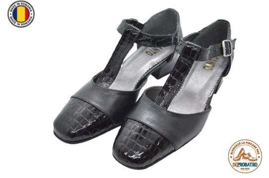 Sandale dama piele naturala negre lacuit cu bareta toc 5.5cm