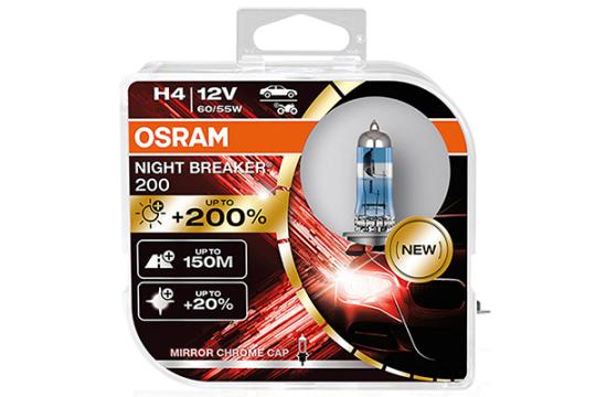 Set 2 becuri 12V H4 60/55 W Night Breaker +200% Osram de la Auto Care Store Srl