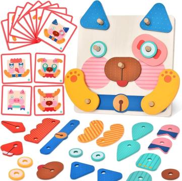 Joc de asamblat din lemn cu fete de animale, Montessori de la Saralma Shop Srl