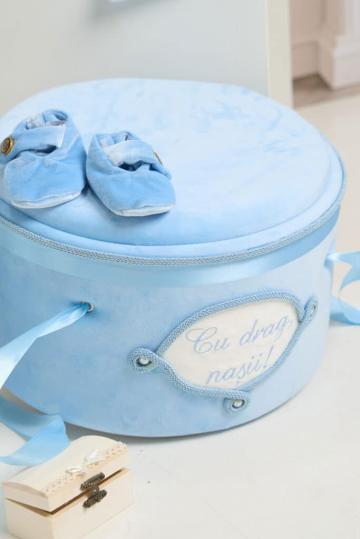 Cufar botez color buretat din catifea pufoasa - bleu