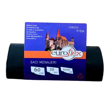 Saci menajeri 60 L, Euroflex, LDPE, 20 buc/rola, negri