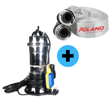 Kit pompa fosa inox 1100W cu plutitor + furtun pompieri