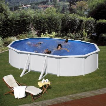 Set piscina prefabricata Gre ovala cu pereti metalici albi
