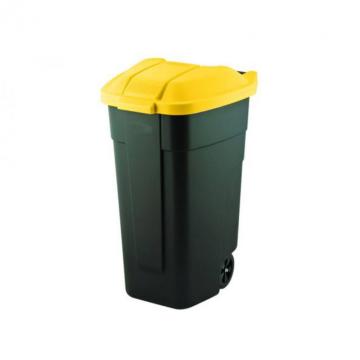 Cos de gunoi selectiv cu roti, negru/galben, 110l
