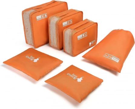 Organizatoare spatiu valize si bagaje set 6 piese portocalii