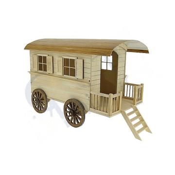 Miniatura kit complet asamblare Casuta pe roti din lemn