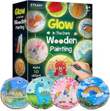 Set de pictura pe discuri de lemn, include culori si pensule