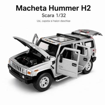 Macheta Hummer H2 argintie, cu lumini, sunet si pullback de la Hobbyplanet Romania