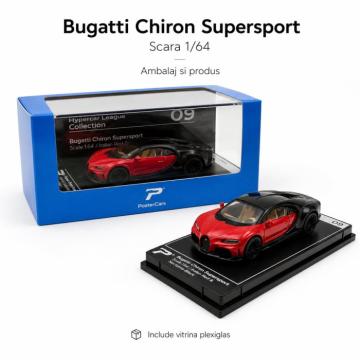 Macheta Bugatti Chiron Supersport rosu cu negru, scara 1:64 de la Hobbyplanet Romania