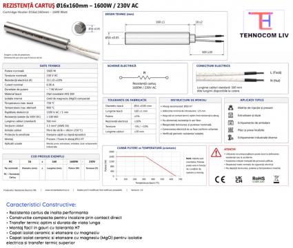 Rezistenta Cartridge heaters online D16XL160mm 1600 watt