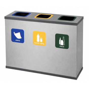 Cos de reciclare gri cu 3 compartimente 3x60L - 180 litri