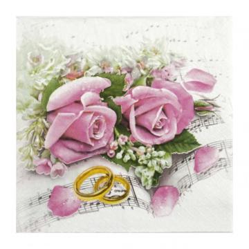 Servetele de masa 33x33cm, trandafir roz cu inele de la Sanito Distribution Srl